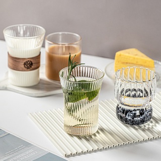 Ly Thủy Tinh Cách Nhiệt Họa Tiết Sọc Dọc Dung Tích 300ML Tiện Dụng