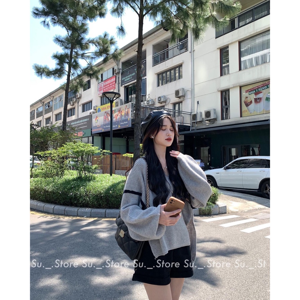 Áo len cổ tim tay sọc A2481 SUSTORE