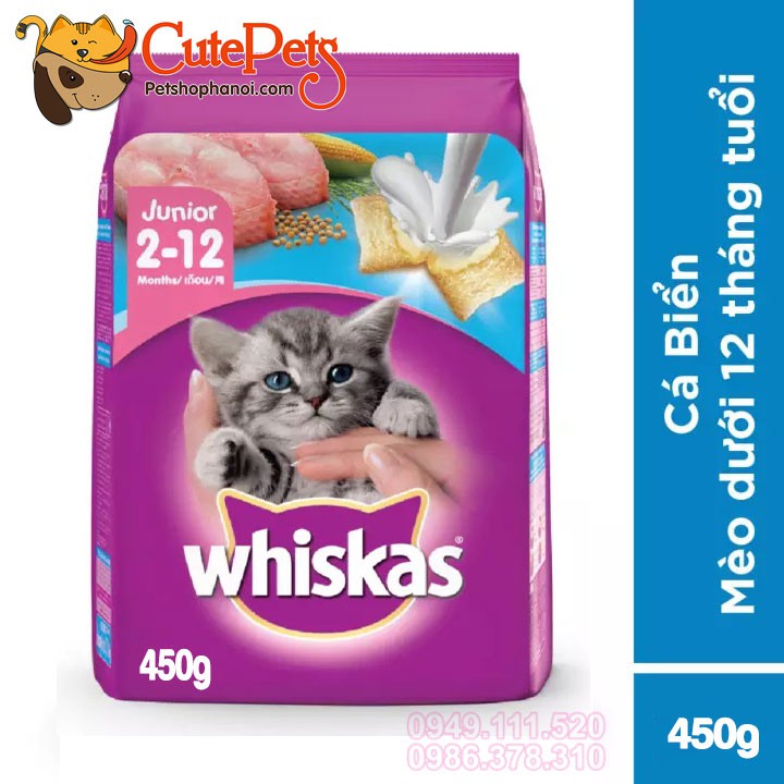 Whiskas Junior 450g Vị Cá Biển Và Sữa - Thức ăn cho mèo con - CutePets Phụ kiện chó mèo Pet shop Hà Nội