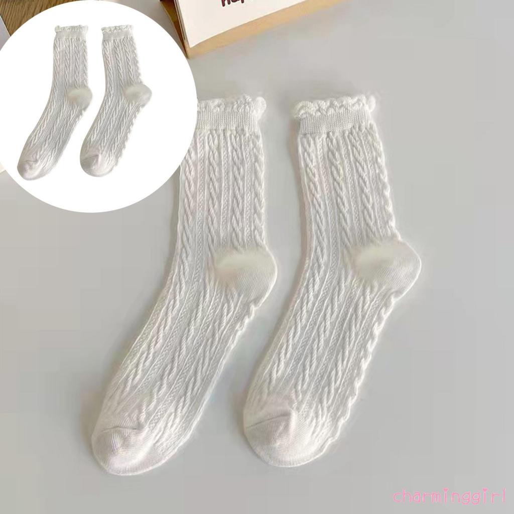 Vớ cotton phối ren nhiều màu sắc thời trang thu đông cho nữ