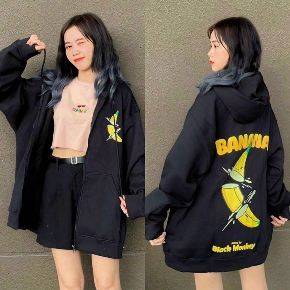 Áo Hoodie Không Xù lông Dành Cho Nam Cho Nữ Cho Cặp Đôi Có Mũ Chất Nỉ Form rộng in hình BANANA Unisex XUKA SHOP