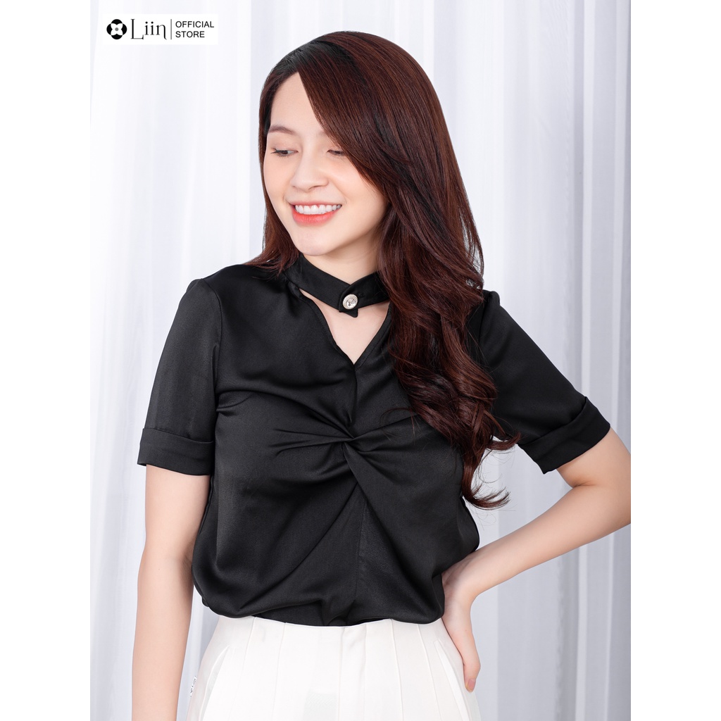 Áo sơ mi Linbi chất Lụa đẹp, ngắn tay thiết kế Cut-out trẻ trung, năng động liin clothing SM3528