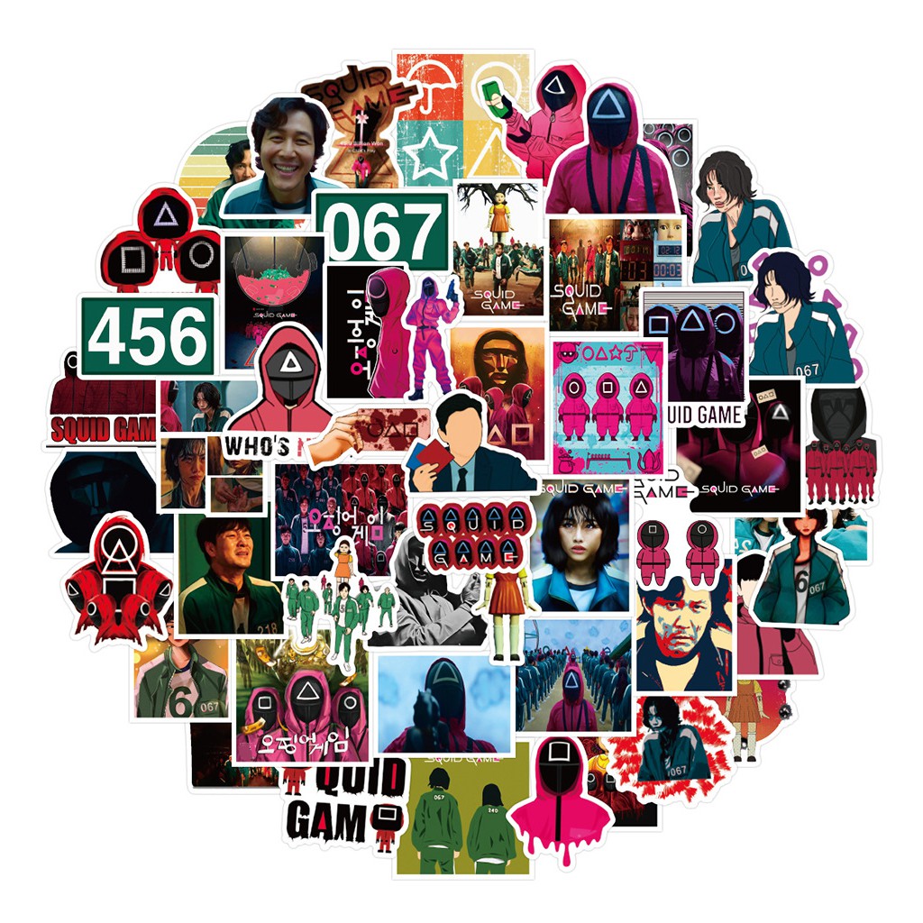 Sticker chủ đề phim Squid Game trang trí sổ tay/xe máy/ván trượt/máy tính/điện thoại/xe hơi làm quà tặng Halloween