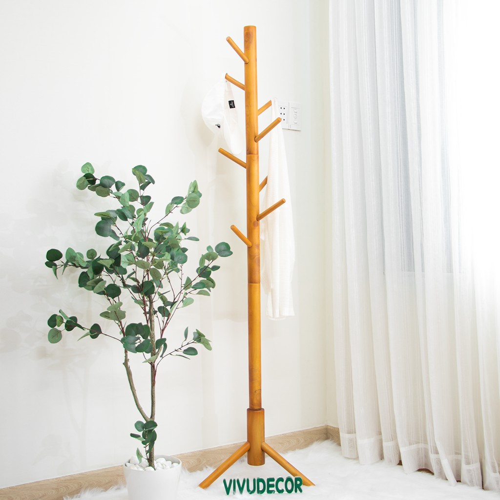 Cây Treo Quần Áo Vivudecor 100% Gỗ Tự Nhiên, Cây Treo Đồ HD 9 Nhánh Lắp Ráp Xuất Khẩu Hàn Quốc.