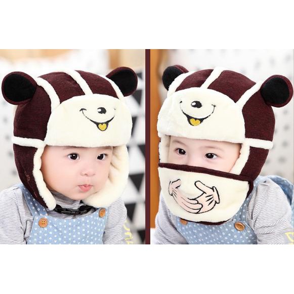 (5 tháng đến 18 tháng tuổi) Mũ len trùm tai kèm khẩu trang cho bé