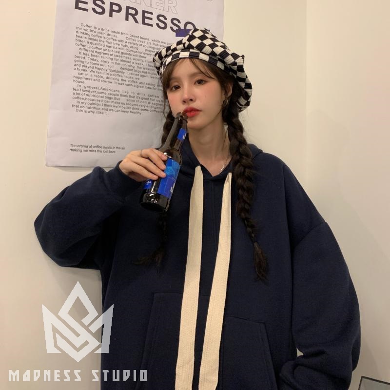 Áo hoodies lót nỉ vạt lệch dây to bản cao cấp dành cho nam nữ MÀDNESS STUDIO | BigBuy360 - bigbuy360.vn