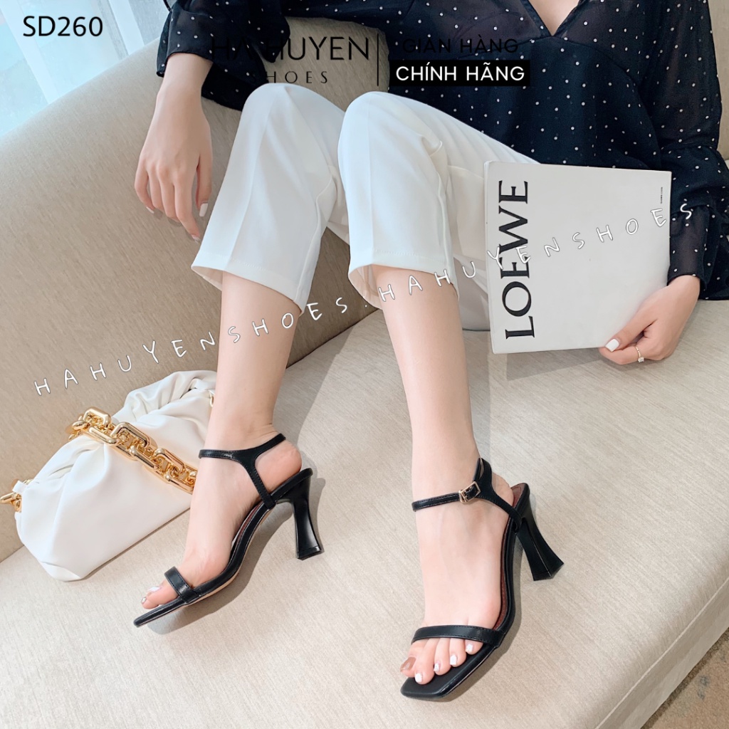 Sandal cao gót nữ Hà Huyền Shoes quai da mảnh gót vuông 8 phân - SD260