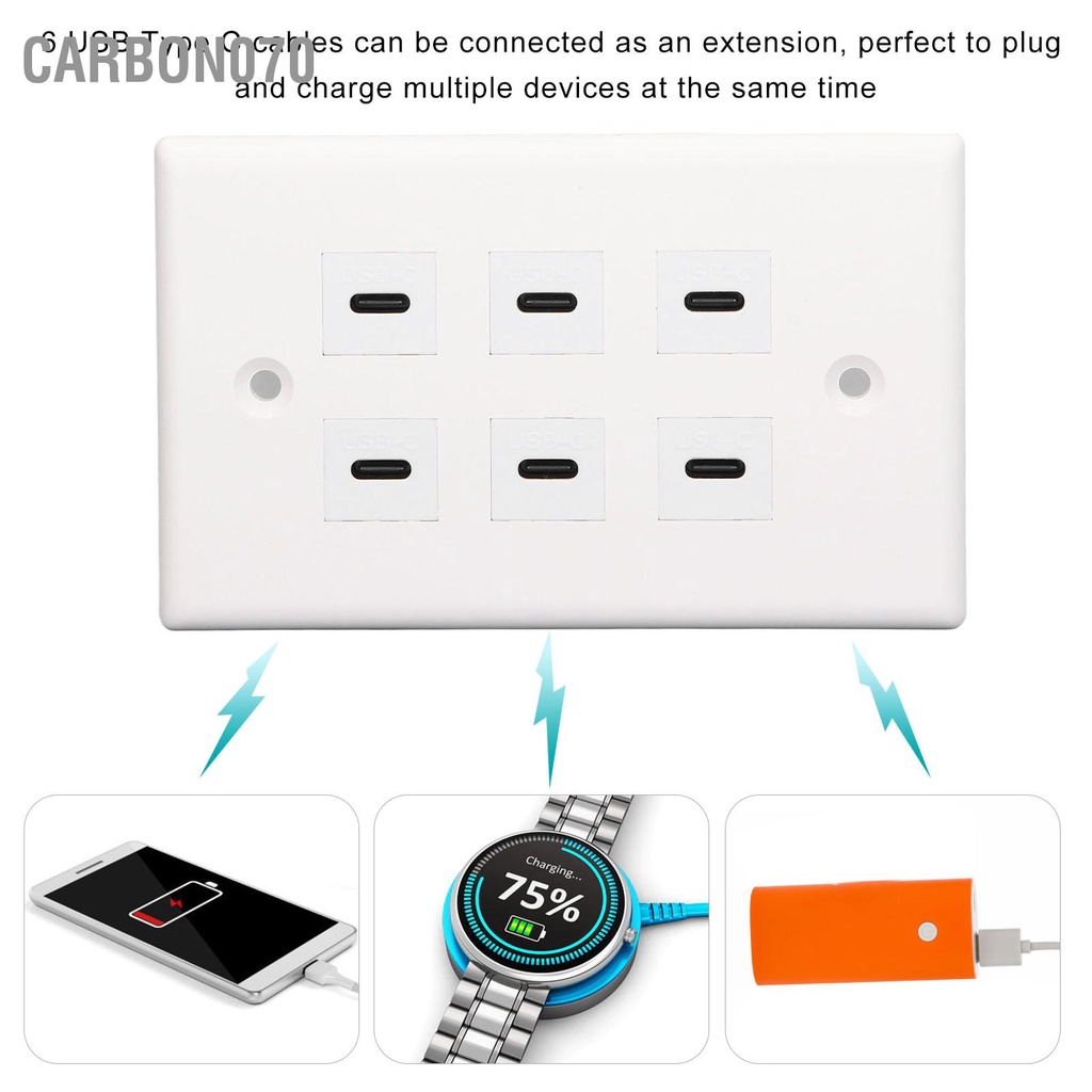 Carbon070 Ổ cắm 6 cổng USB Loại C treo tường Khả năng ứng dụng rộng rãi Đầu cho văn phòng kinh doanh