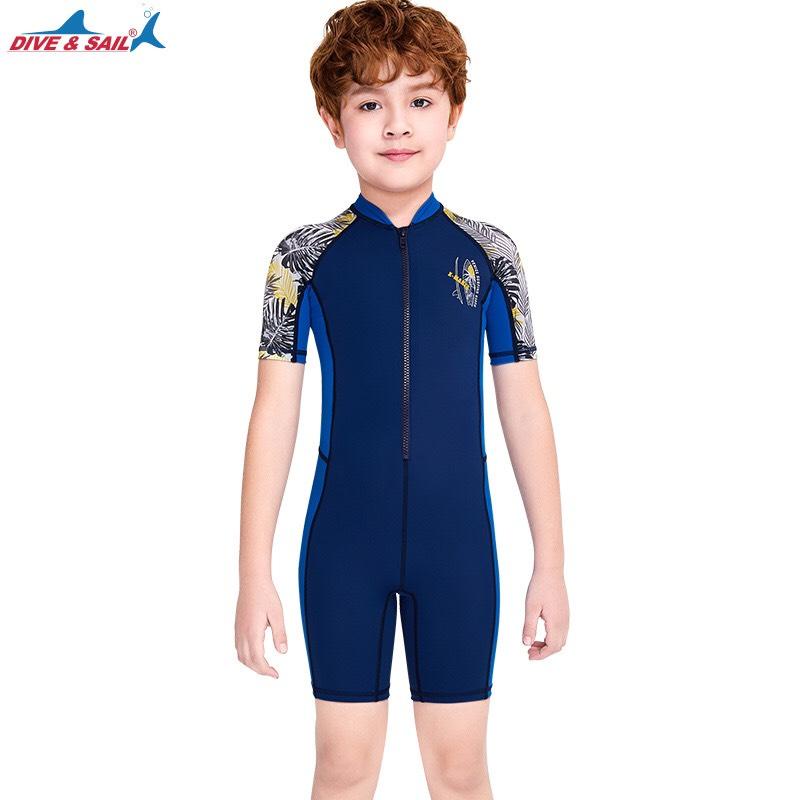 [Có sẵn] Bộ bơi bé trai cộc liền, màu THAN, Dive Sail M150386KBONGZO