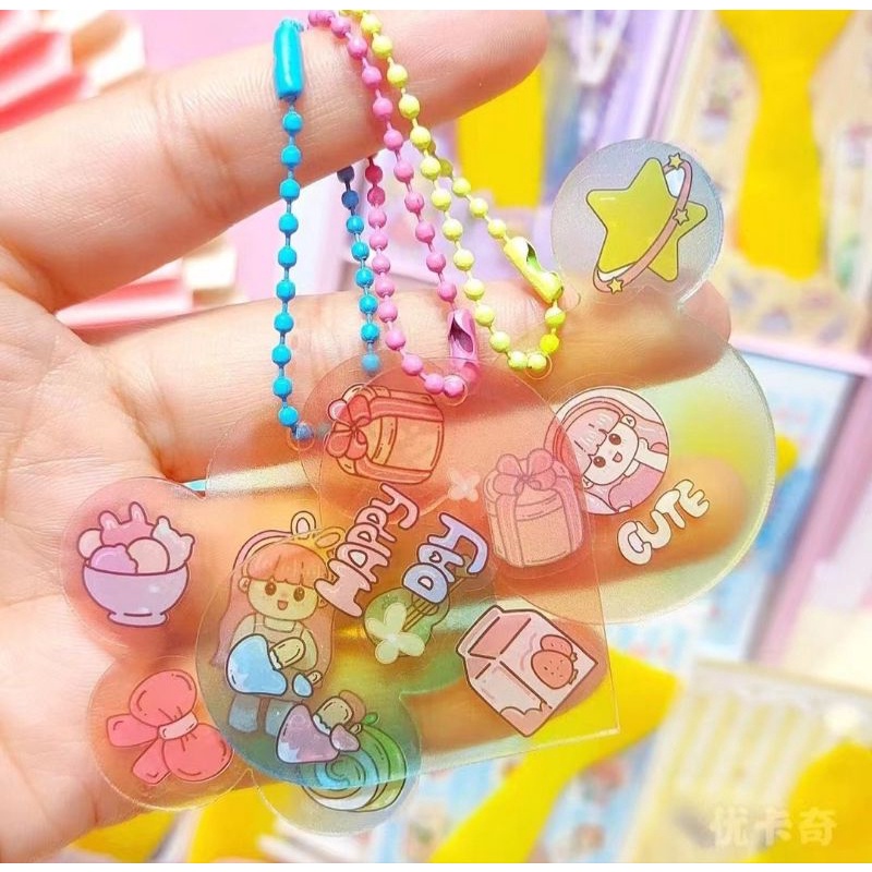 Bộ làm móc khóa galaxy trong suốt gắn sticker DIY (loại nhựa mỏng vừa)