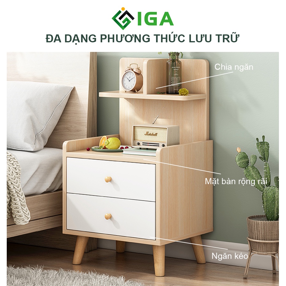 Tab đầu giường IGA ngăn kéo 2 tầng phong cách nordic - GP172