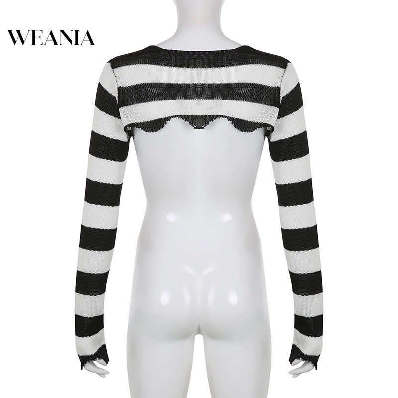 Áo Dệt Kim Dáng Ngắn Họa Tiết Kẻ Sọc Thời Trang Mùa Thu