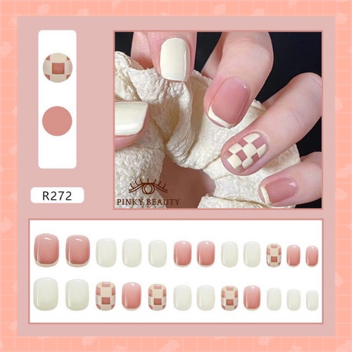 Bộ Móng Tay Giả Set 24 Cái Hợp Thời Trang, Mẫu Nail Pinky Beauty Đẹp, Đơn Giản Dễ Phối Màu Diện Đi Chơi, Lễ, Tết Kèm Keo