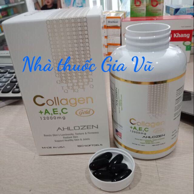 Collagen + AEC Gold 12000mg Ahlozen Cao Cấp Nhập Khẩu Mỹ Hộp 180 viên ( Date mới)