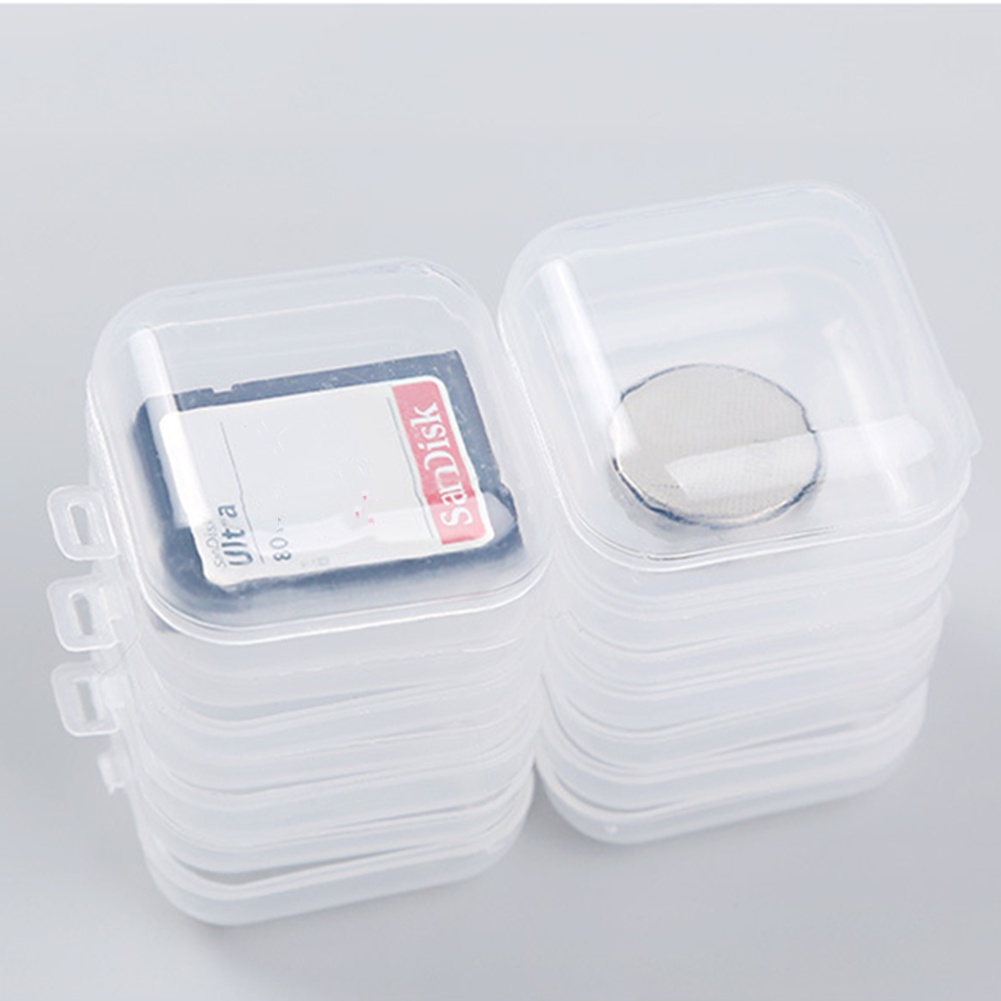 Set 10 Hộp Nhựa Mini Hình Vuông Trong Suốt Đựng Trang Sức / Thẻ Nhớ / Tai Nghe Tiện Lợi Ốp