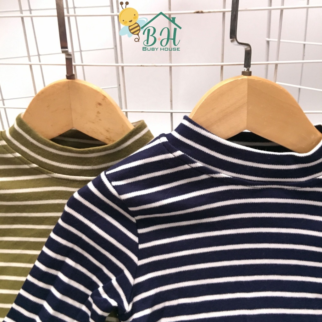 Áo thun cotton dài tay kẻ cho bé trai, bé gái 10-27kg BUBY HOUSE. Áo giữ nhiệt cổ 3 phân dài tay phù hợp mùa thu, đông.