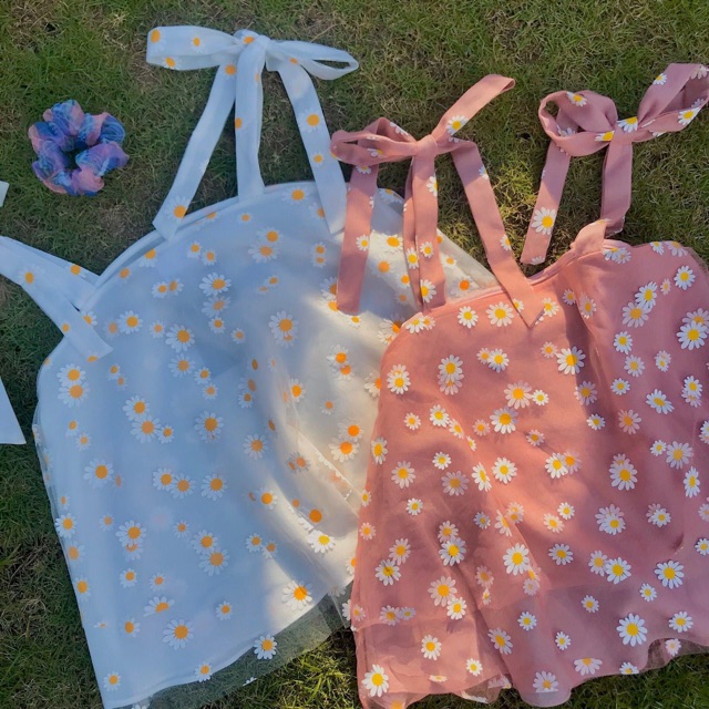 vải lưới in hoa cúc