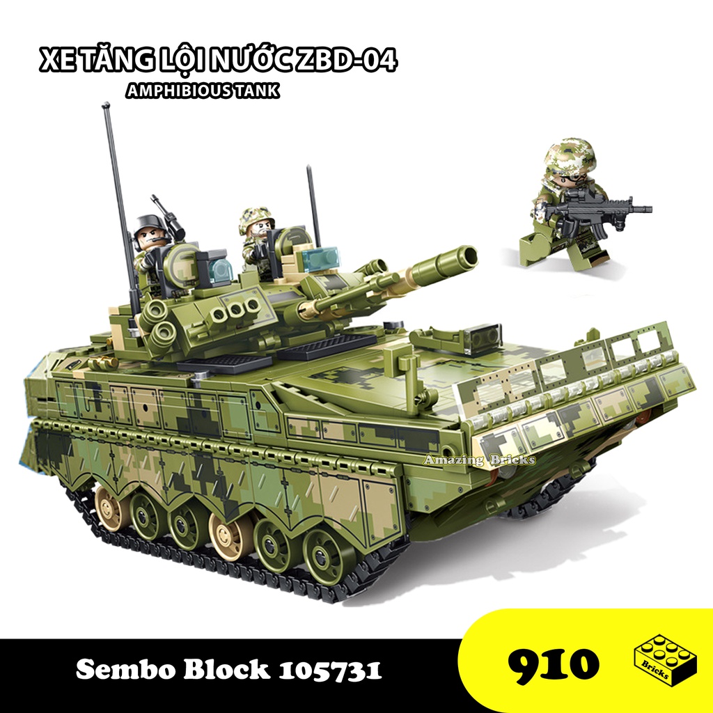 Đồ chơi lắp ráp Xe Tank Lội nước - Sembo Block 105731 Amphibious tank Tracked 04
