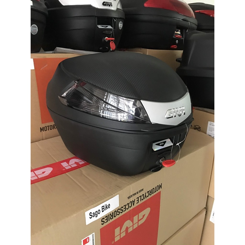 Thùng xe máy givi mẫu B34NT kèm đế và bát gắn, mới 100%