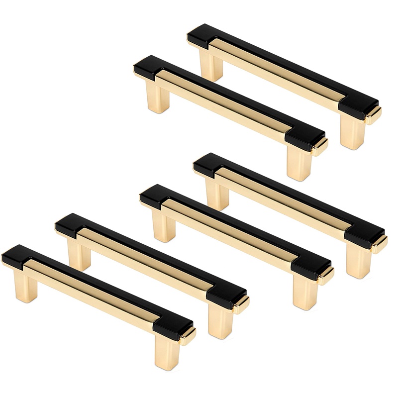 Set 6 Tay Nắm Cửa Hợp Kim Kẽm Màu Vàng Đen Phong Cách Hiện Đại Thời Trang