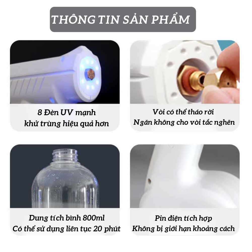 Máy phun khử khuẩn , máy khử trùng Nano cầm tay Atomizer tia UV an toàn tiện lợi TIME HOME