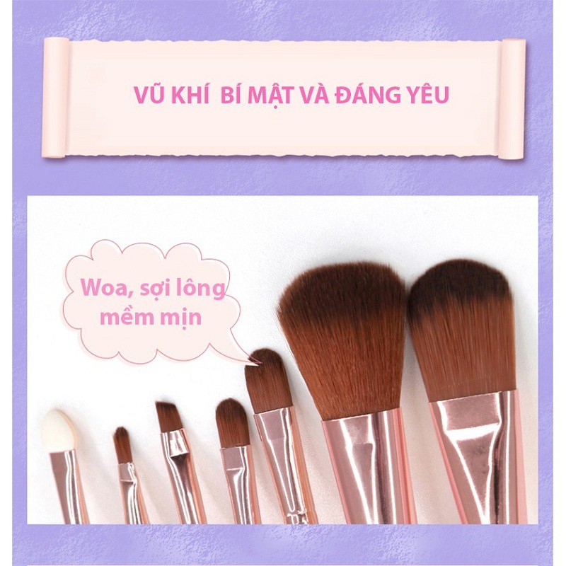 Bộ cọ trang điểm 7 cây makeup cơ bản tán kem nền phấn phủ tán son môi siêu xinh kèm hộp Yasan