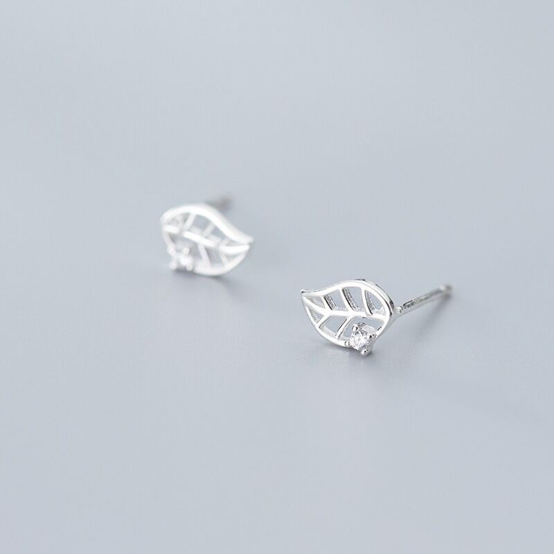 Bông Tai Mạ Bạc 925 Hình Chiếc Lá Đính Đá Phong Cách Hàn Quốc ANTA Jewelry - ATJ7003