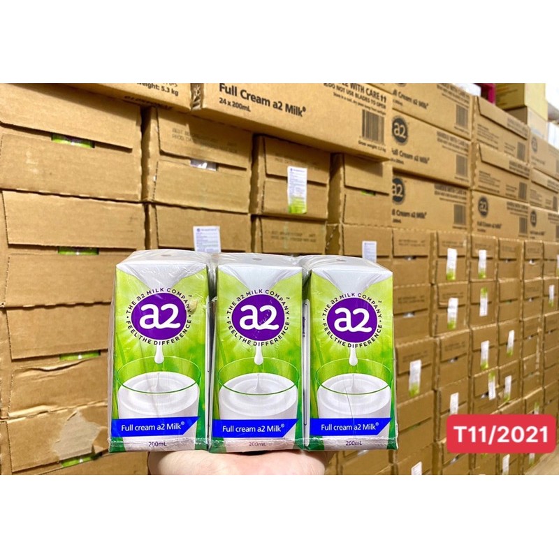 [DATE 11/2022] Thùng sữa nước A2 (Úc) nguyên kem 200ml x 24 hộp