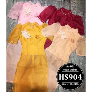 ÁO DÀI VOAN CƯỜM HS904 -MÀU HỒNG,NUDE,ĐỎ,VÀNG,SIZE L,XL,XXL