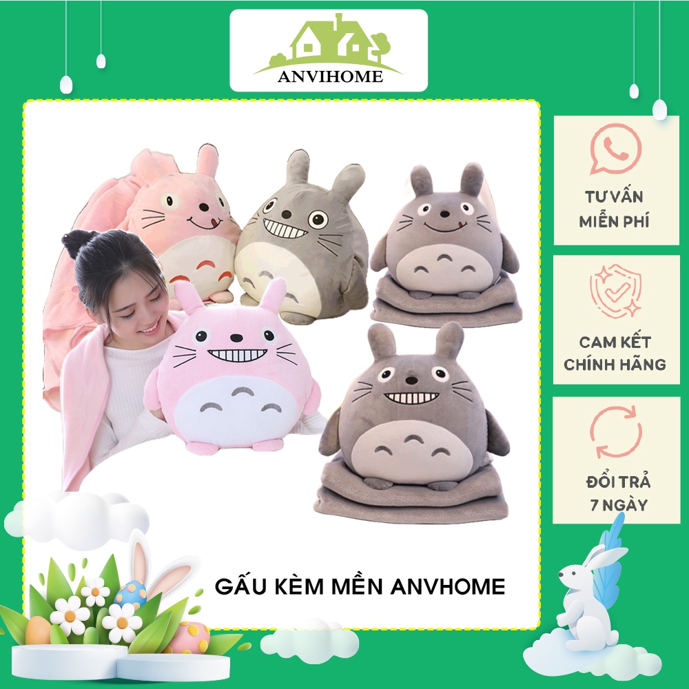 Bộ chăn gối văn phòng gấu bông có mền hình Totoro (hàng xóm tôi là Totoro) nhiều biểu cảm dễ thương ANVIHOME