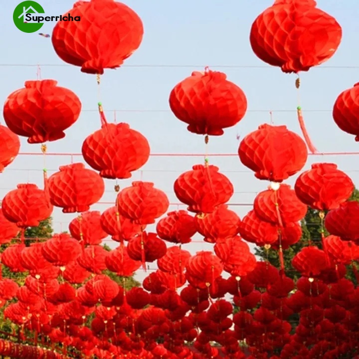 1 lồng đèn giấy họa tiết tổ ong chống thấm nước phong cách Trung Hoa trang trí nhà