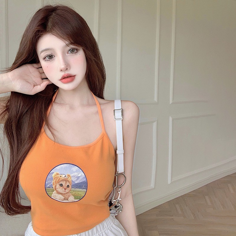 Áo Croptop Sát Nách Hoạ Tiết Động Vật Thiết Kế Hở Lưng Quyến Rũ Thời Trang Hàn Quốc Cho Phá