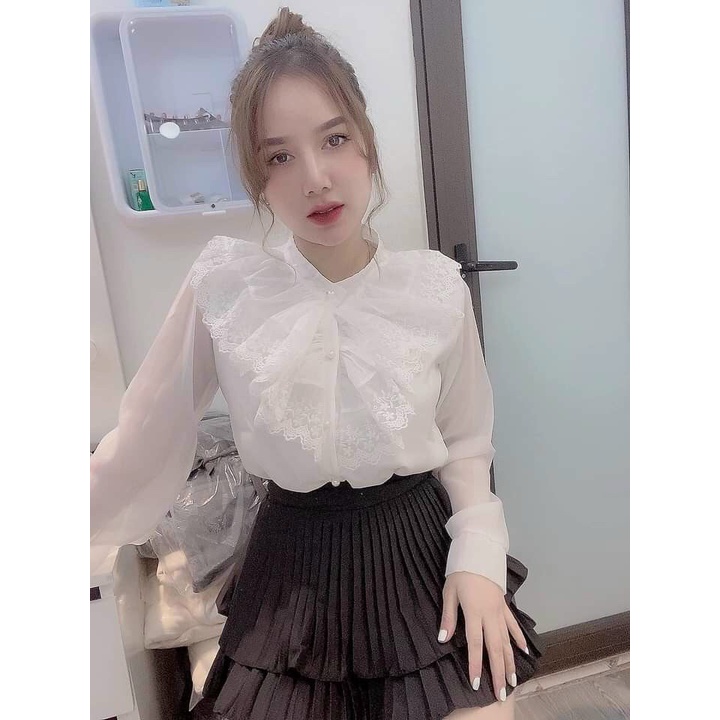 [MÃ XENIAFASHION GIẢM 10K ĐƠN 50K] Áo sơ mi voan tiểu thư 2 lớp Áo sơ mi nữ cổ bèo sang chảnh | BigBuy360 - bigbuy360.vn