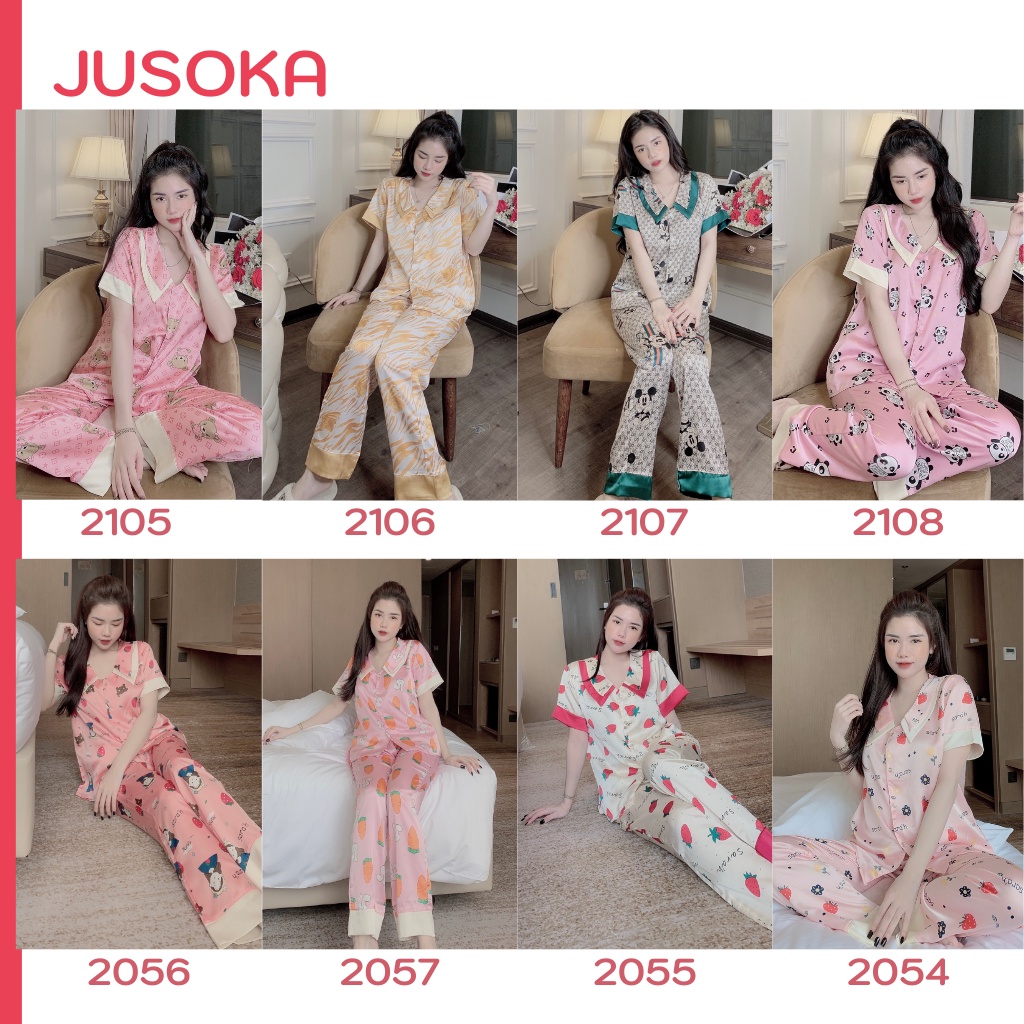 Đồ bộ nữ pijama mặc nhà lụa ngủ tay ngắn quần dài dễ thương JUSOKA