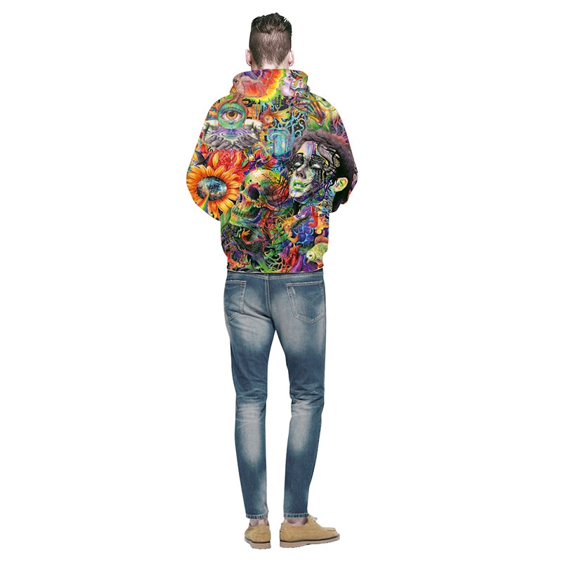 Áo khoác hoodie tay dài có nón đội đầu họa tiết màu sắc phong cách 3D cho nam và nữ