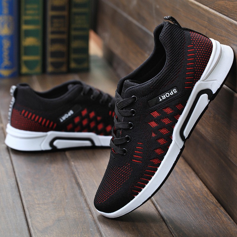 Giày Thể  Thao Giày Sneaker đế cao su non vải thoáng khí đi nhẹ êm mềm hd19 đỏ đen