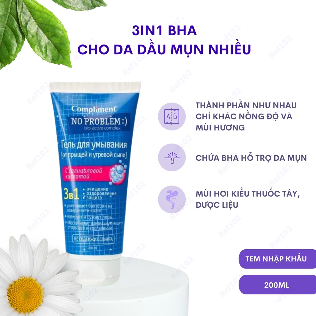 Sữa rửa mặt BHA Compliment No Problem TRÀM TRÀ VÀ 3IN1 chứa BHA Làm Sạch Giảm Mụn Giảm Khô Da [Tem NK Chính Hãng]