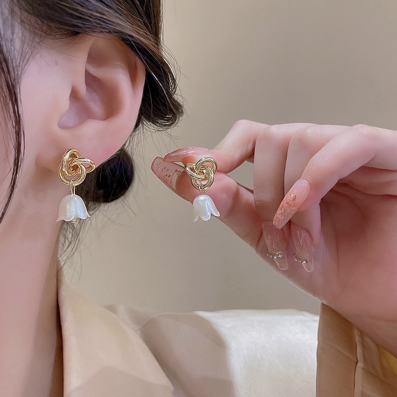 Bông Tai Mạ Bạc 925 Hình Hoa Lily Thắt Nút Đơn Giản