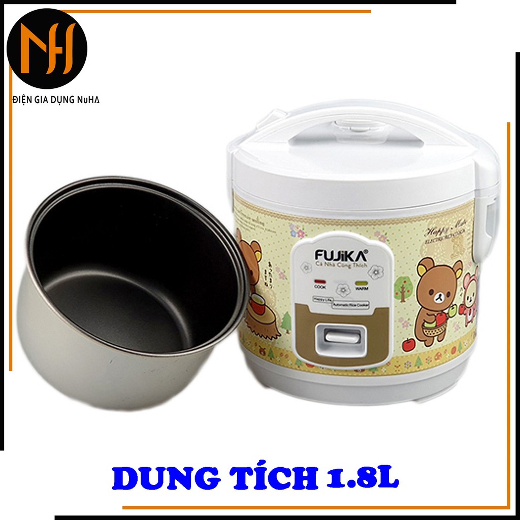 Nồi cơm điện nắp gài 1.8Lit Fujika, công suất 700W, lồng men chống dính, bảo hành 12 tháng