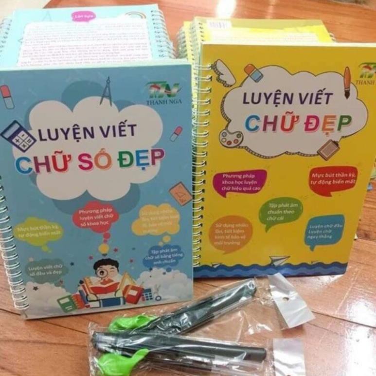 Combo 2 Quyển Luyện Viết Chữ Và Số Đẹp Chuẩn Tiếng Việt Cho Bé, Tặng Kèm Bô Bút Thông Minh