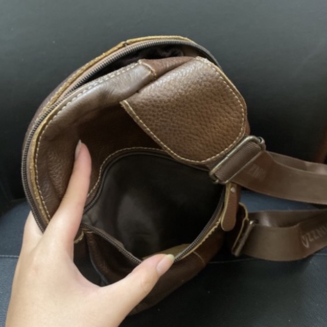 Túi bao tử da mềm dày dặn nhiều ngăn nâu bò