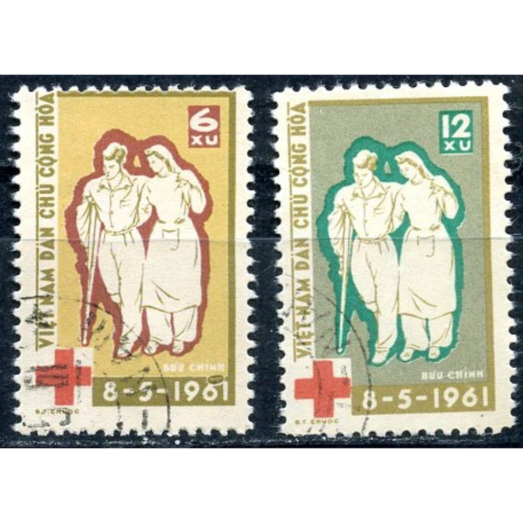 Tem sưu tập MS 084 Tem CTO Việt Nam Kỷ niệm ngày Chữ thập đỏ Quốc tế 1961 ( 2 tem )