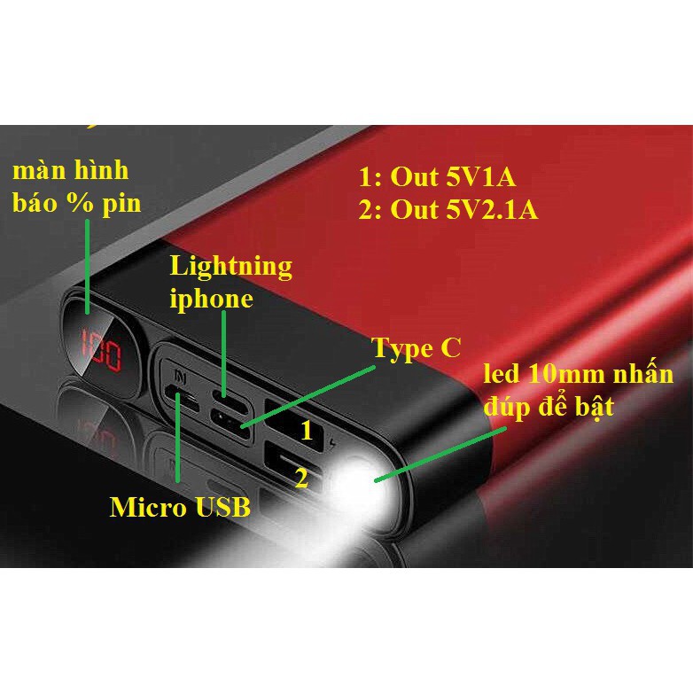 Box sạc dự phòng 8 cell 5V2A đầu vào đa năng micro usb, type c, lightning - phải hàn pin không