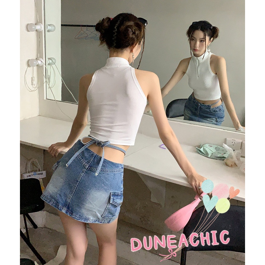 DUNEA Chân váy jean Lưng Cao Dáng Chữ A Xinh Xắn Dành Cho Nữ