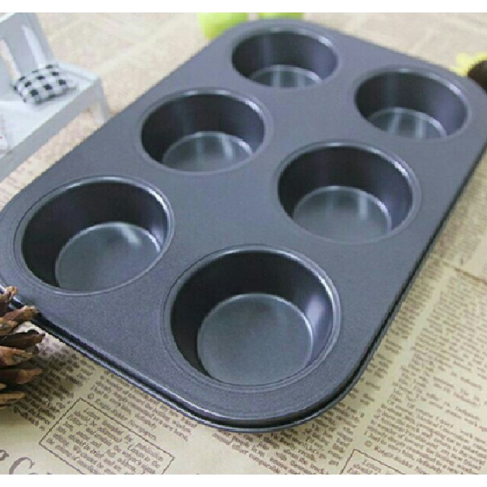 Khuôn cupcake đen 6 lỗ đáy 5cm ⚡ CAO CẤP ⚡ khuôn làm bánh muffin và cupcake đơn giản dễ sử dụng