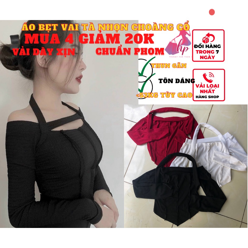 Áo kiểu nữ croptop tay dài choàng cổ cực sang chảnh- mã A112