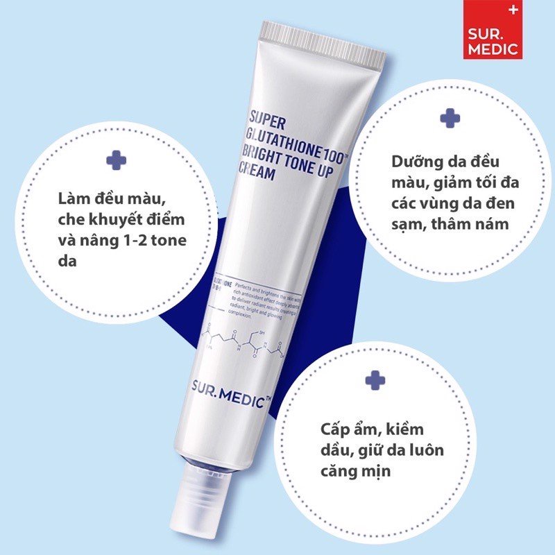 Kem Dưỡng Nâng Tông Trắng Da SURMEDIC Super Glutathione 100 Bright Tone Up Cream 40ml