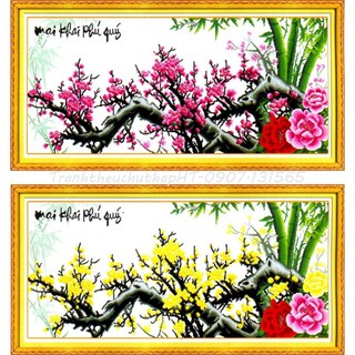 Tranh thêu chữ thập Mai khai phú quý 104x49cm LV3244 (thêu kín 100%)