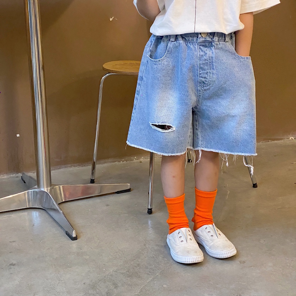 Quần short jean rách tua Hàn Quốc cho bé trai bé gái mùa hè B71 -21222