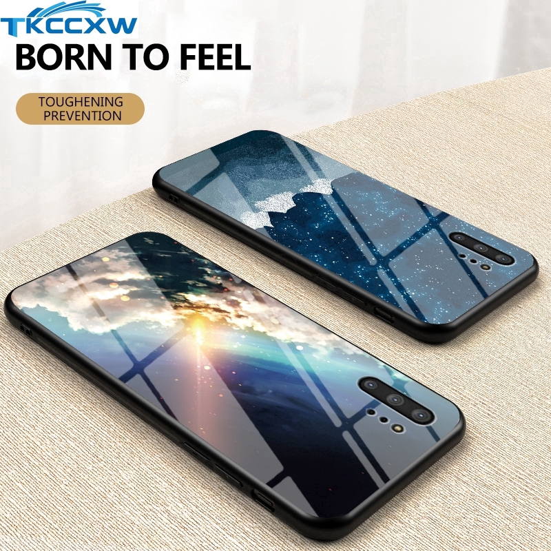 Ốp điện thoại kính cường lực cứng viền silicon cho Samsung Galaxy Note 10+ Note 9 Note 8 S8 Plus S7 Edge